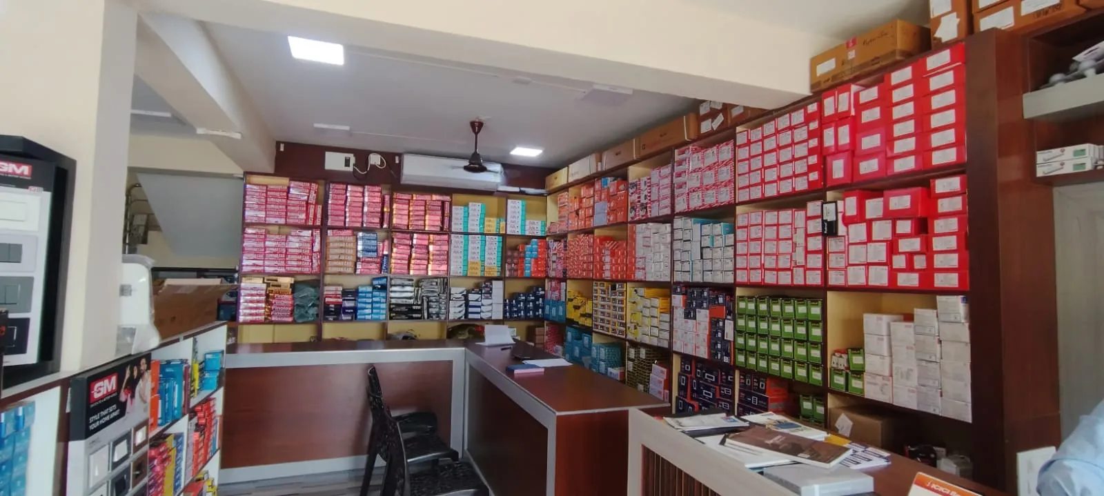 Finolex and RR Kabel wire bundles display at Tamil Electricals
